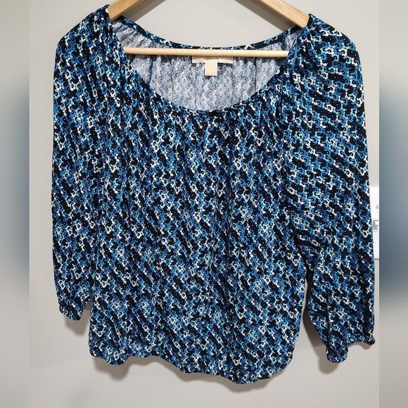 Michael Kors Tops - Michael Kors Women's Long Sleeve Blue Floral Top Blouse, Size Medium